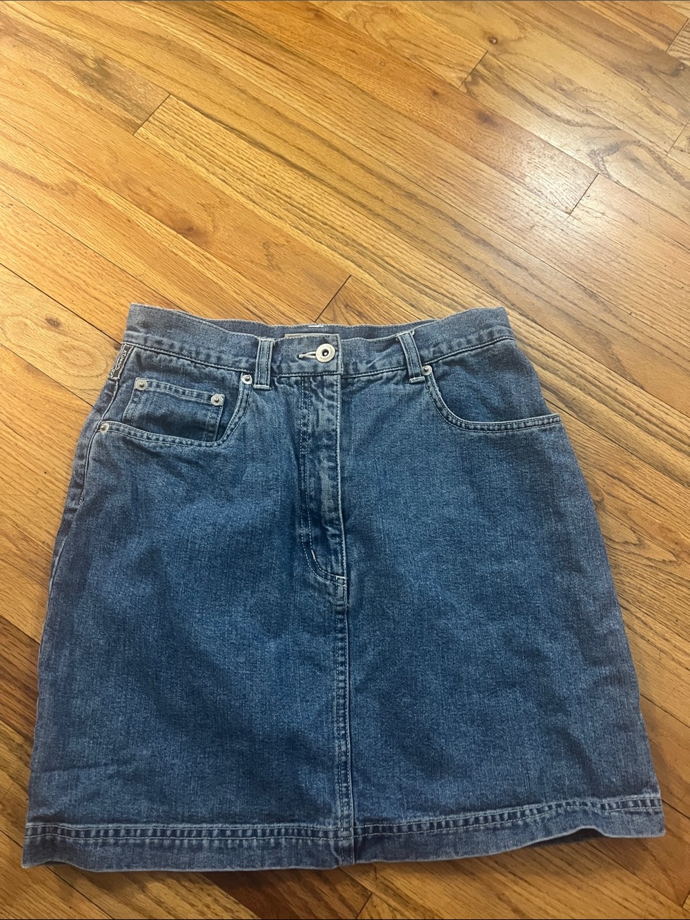 Vintage AT Denim Blue Denim Skirt - High Waisted Straight Mini